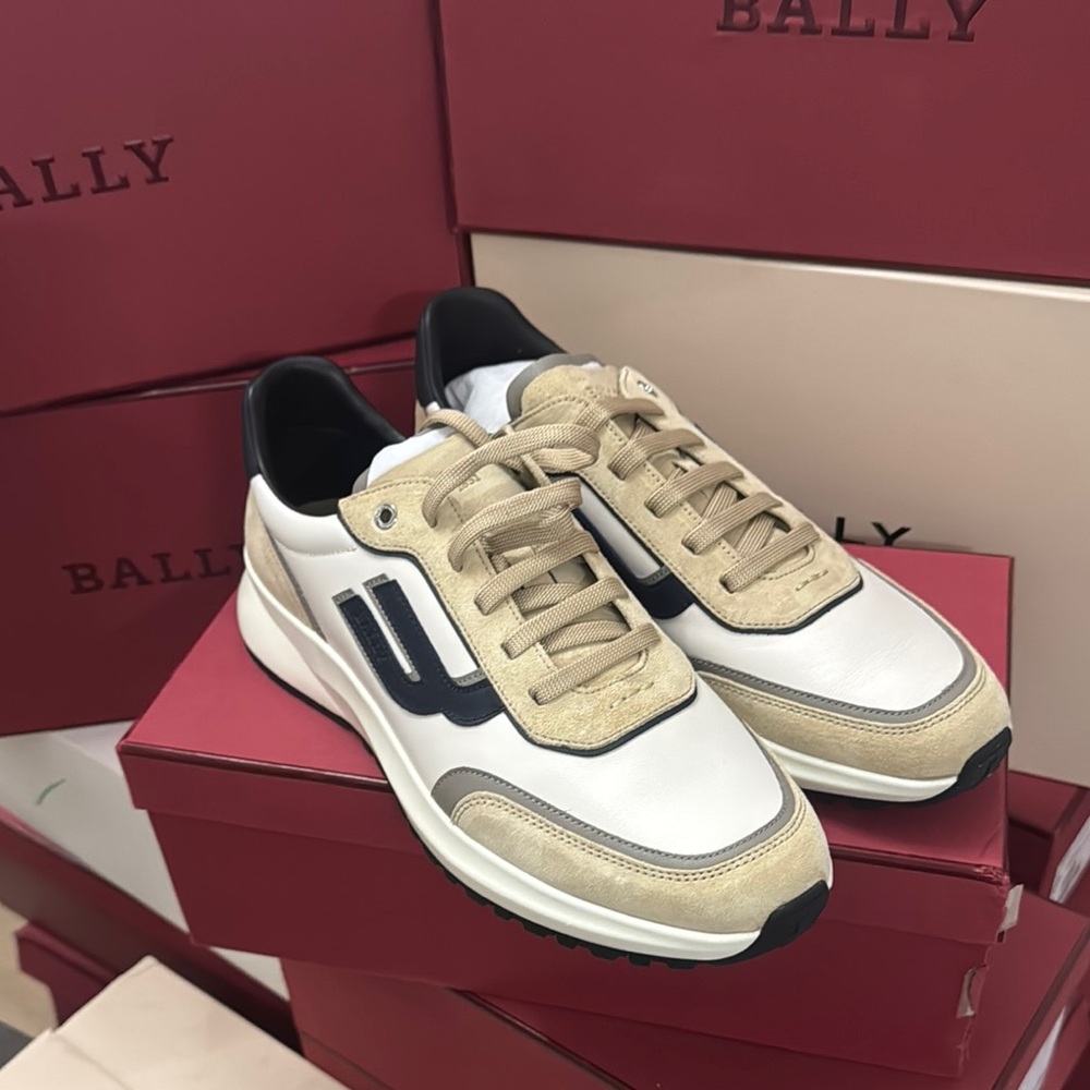Bally White and Tan Retro Sneakers with Chunky Sole